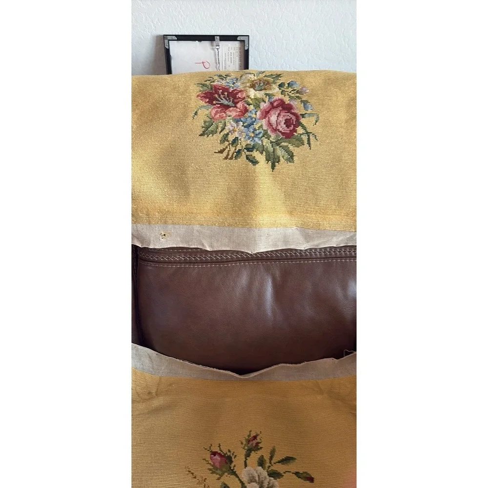 2 Vintage Hand Made Floral Rose Needlepoint Chair Seat Stool Covers